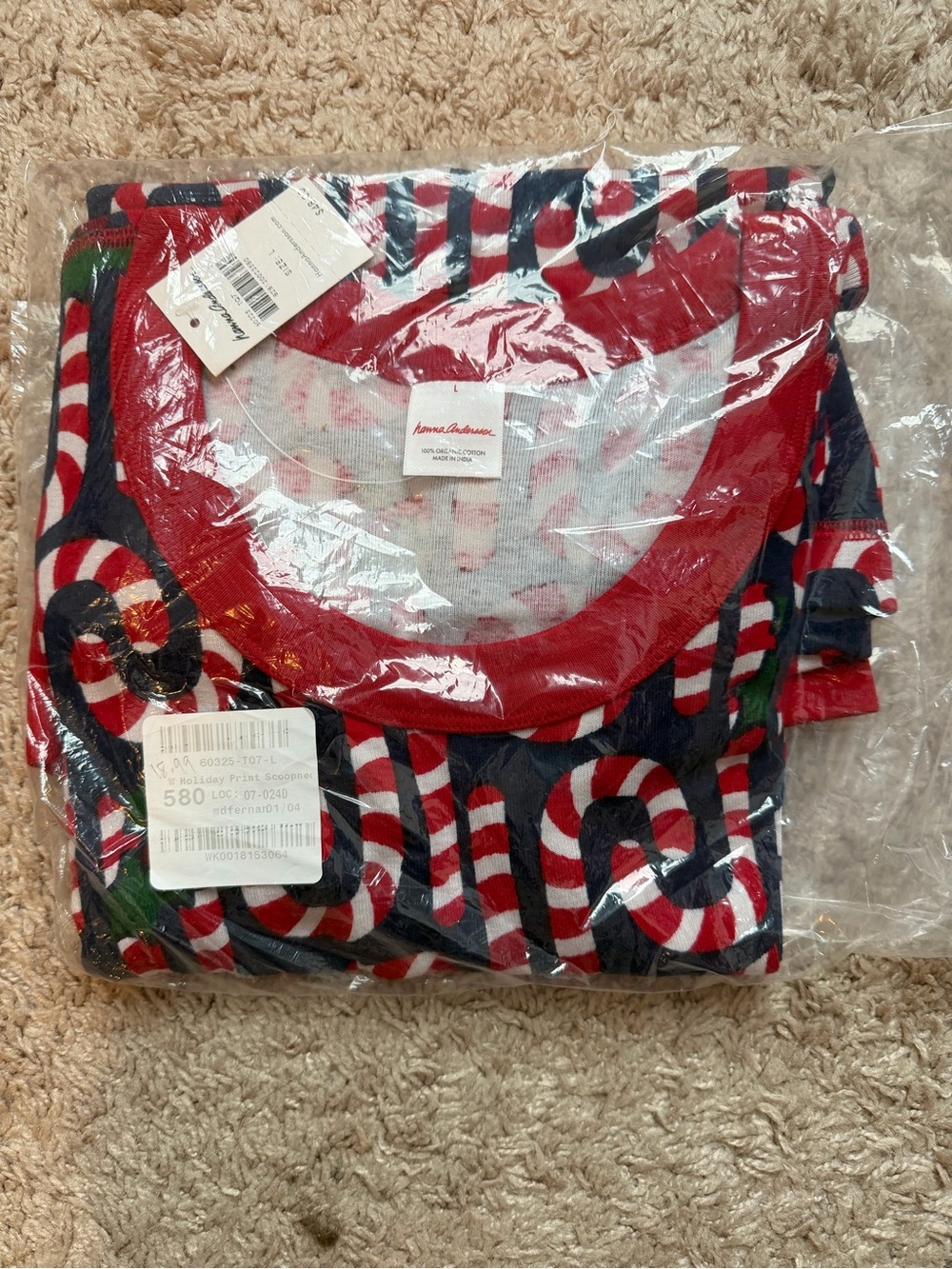 NWT Hanna Andersson Women’s Candy Cane PJ Top